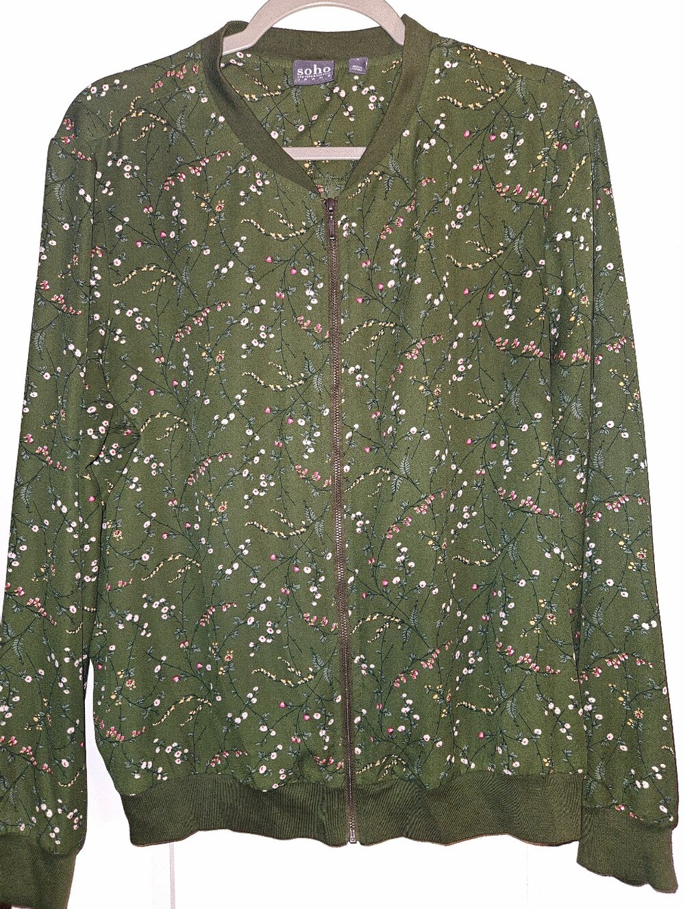 Soho Olive Green Floral Bomber Jacket